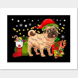 Pug Christmas Lights Funny Pug For Christmas Posters and Art